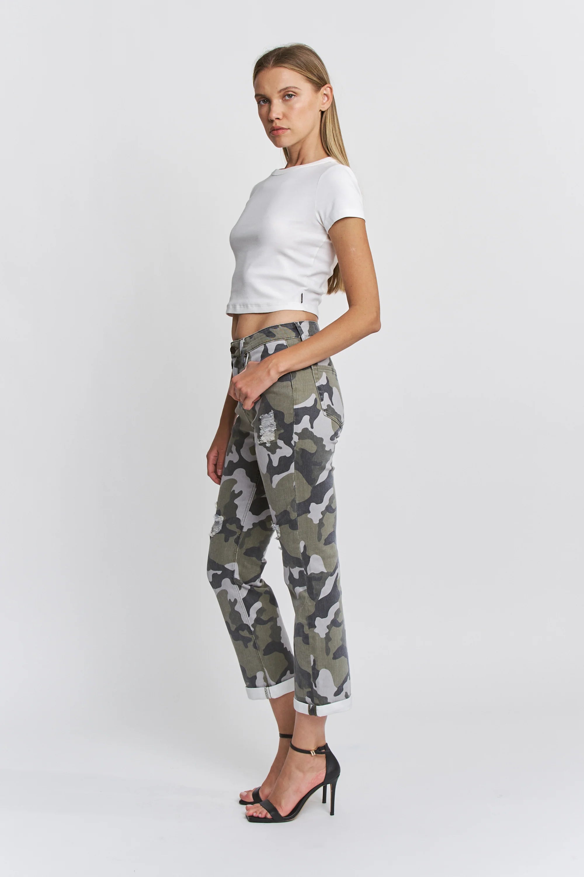 Mica High Rise Straight Crop W/ Camo Print