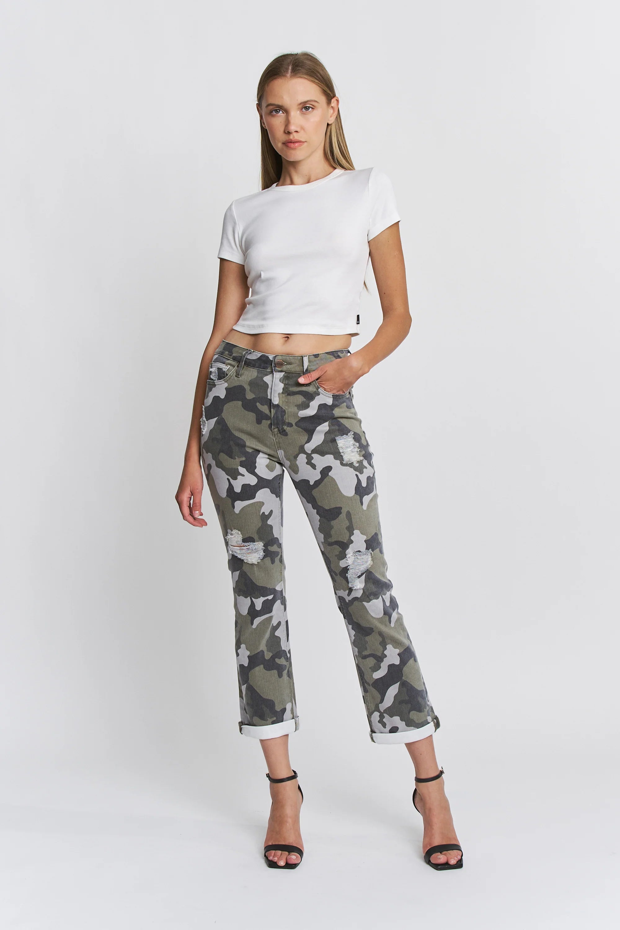 Mica High Rise Straight Crop W/ Camo Print