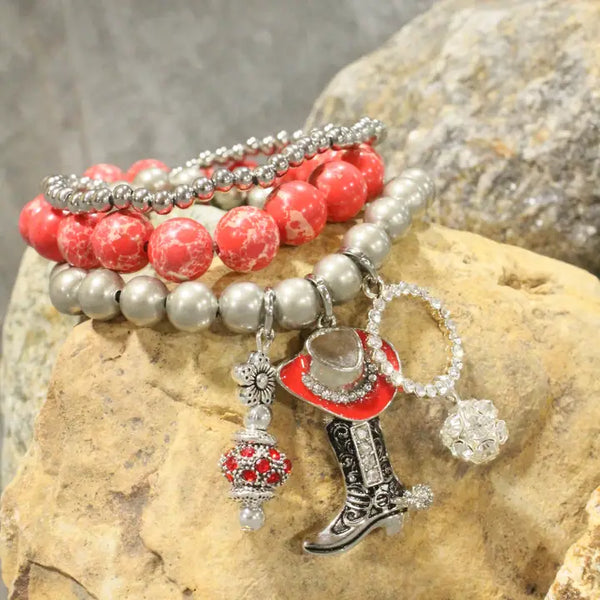 Hats Off/Boots On Red Stretch Bracelet Set
