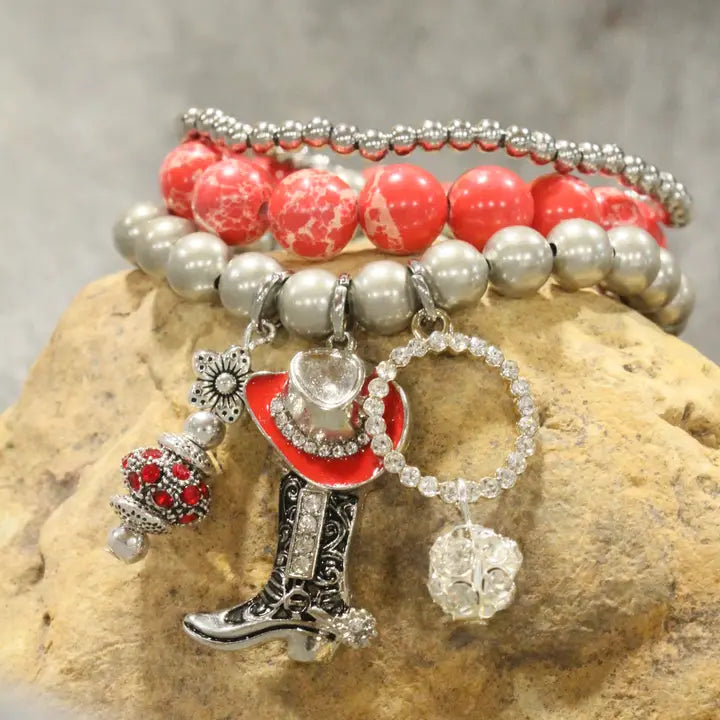 Hats Off/Boots On Red Stretch Bracelet Set