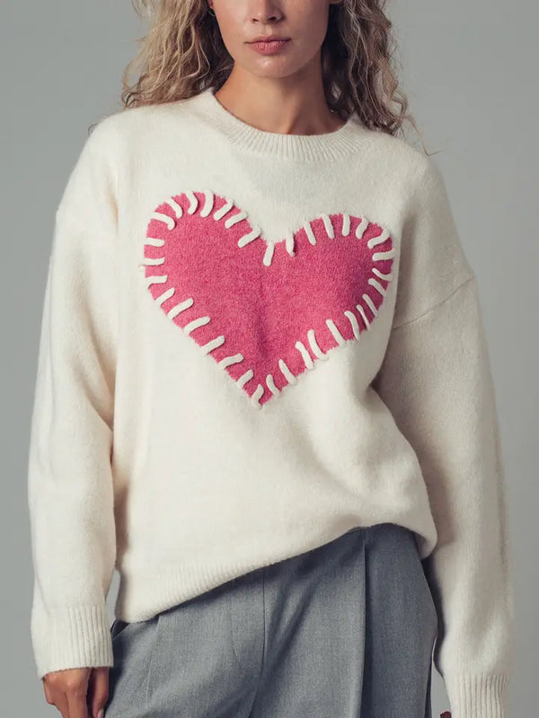 Heart Appliqué Knit Sweater