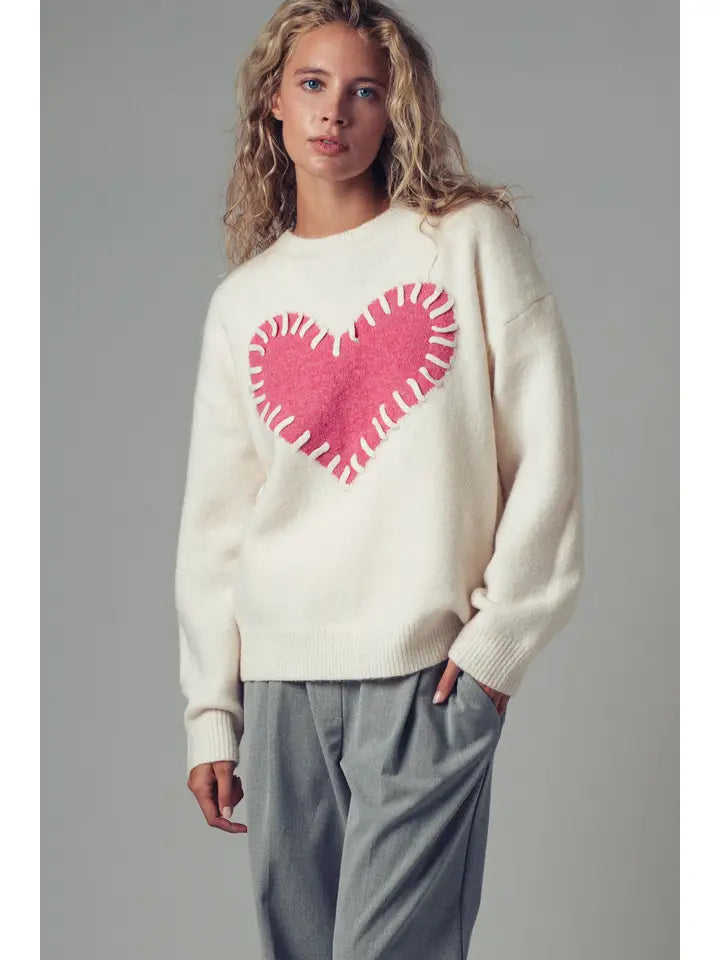 Heart Appliqué Knit Sweater