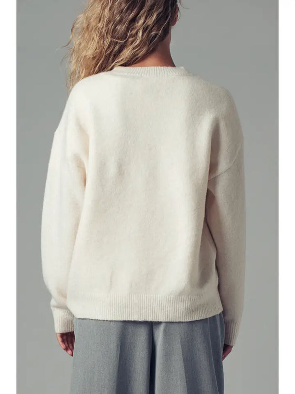 Heart Appliqué Knit Sweater