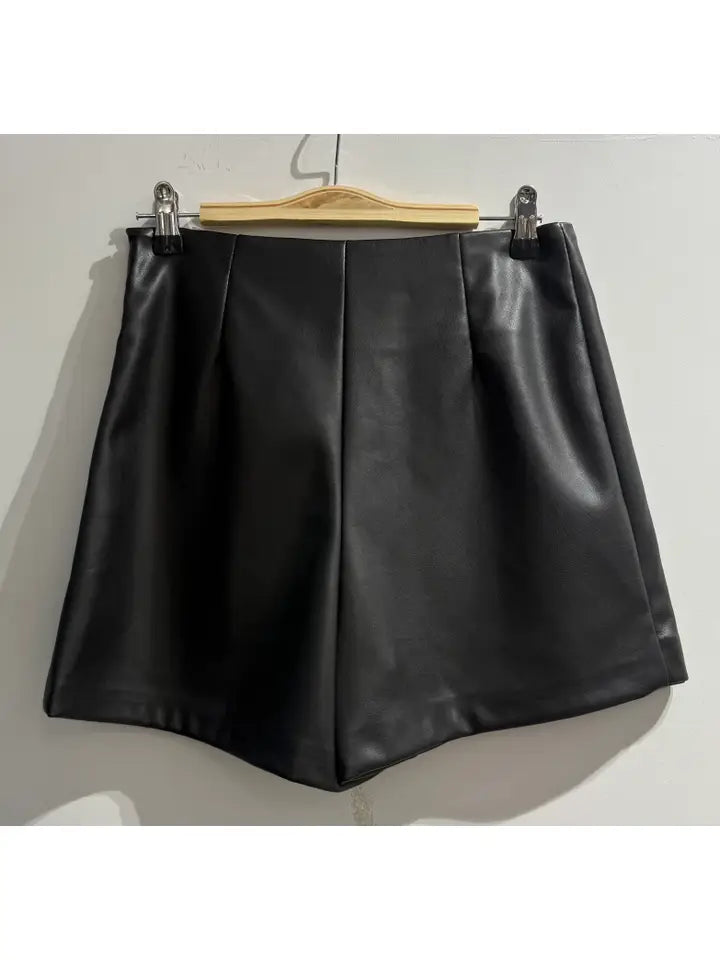 High Waist Faux Leather Mini Skorts