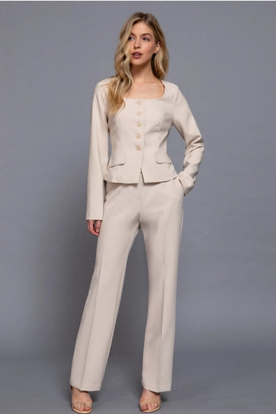 High Waist Long Pants - Sand Taupe