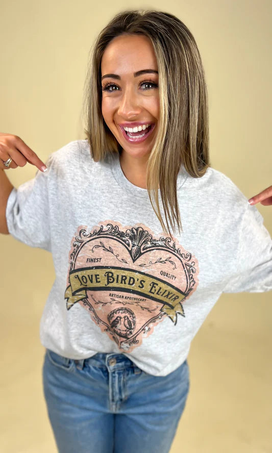 Vintage Label Graphic Tee Love Bird Elixer
