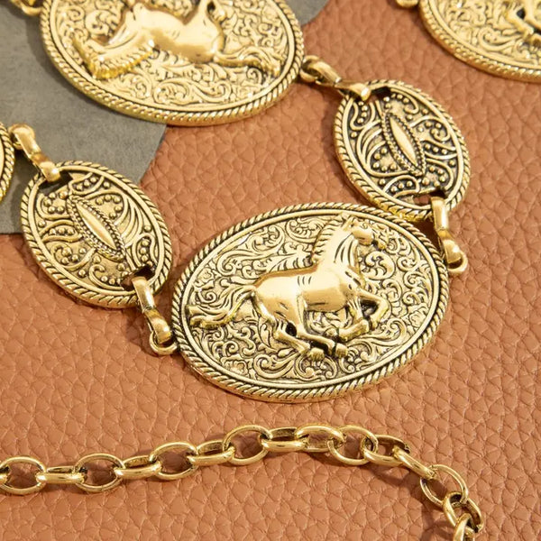 Horse Oval Medallion Chain Belt