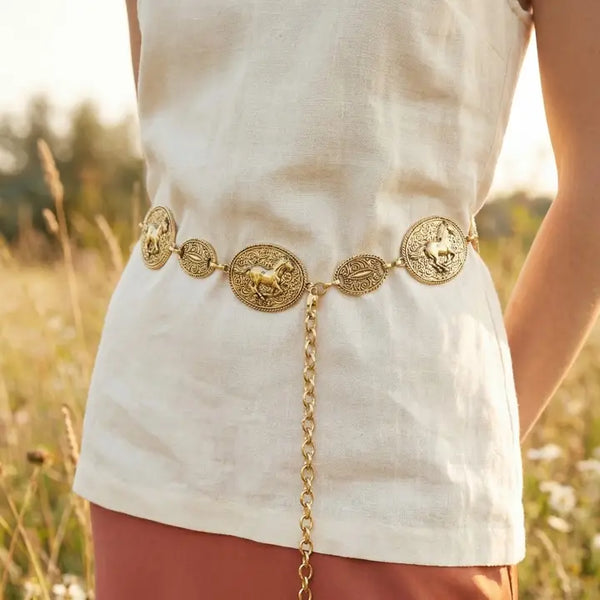 Horse Oval Medallion Chain Belt