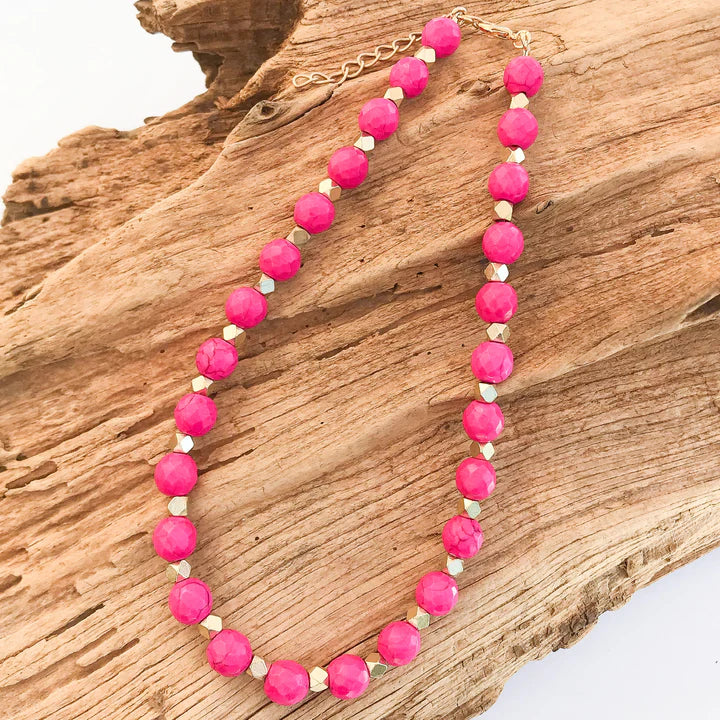 Studded Gemstone Necklace | Hot Pink