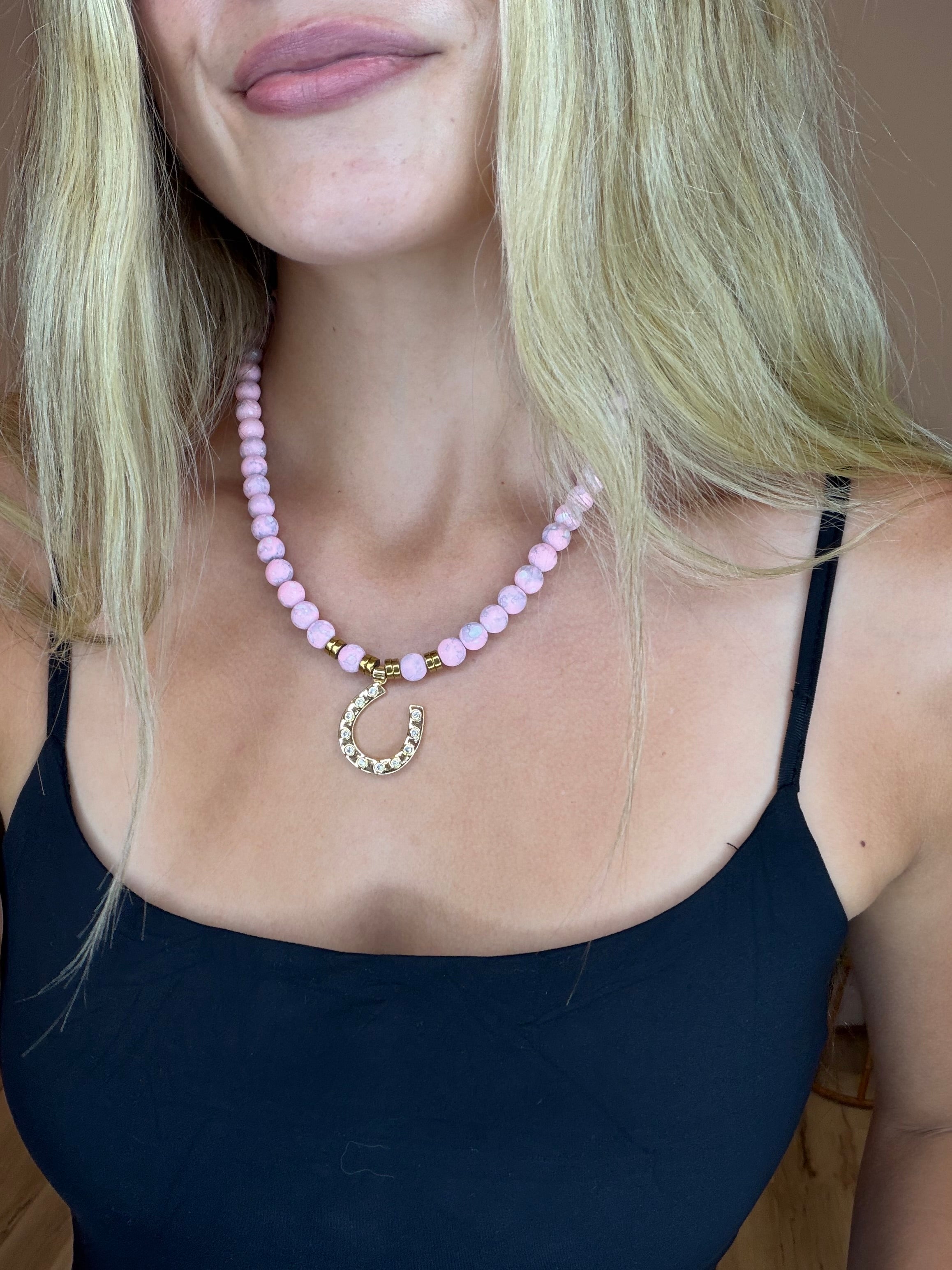 State South Horseshoe Beaded Necklace - Light Pink