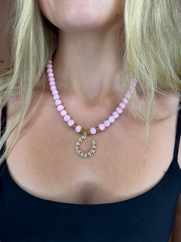 State South Horseshoe Beaded Necklace - Light Pink
