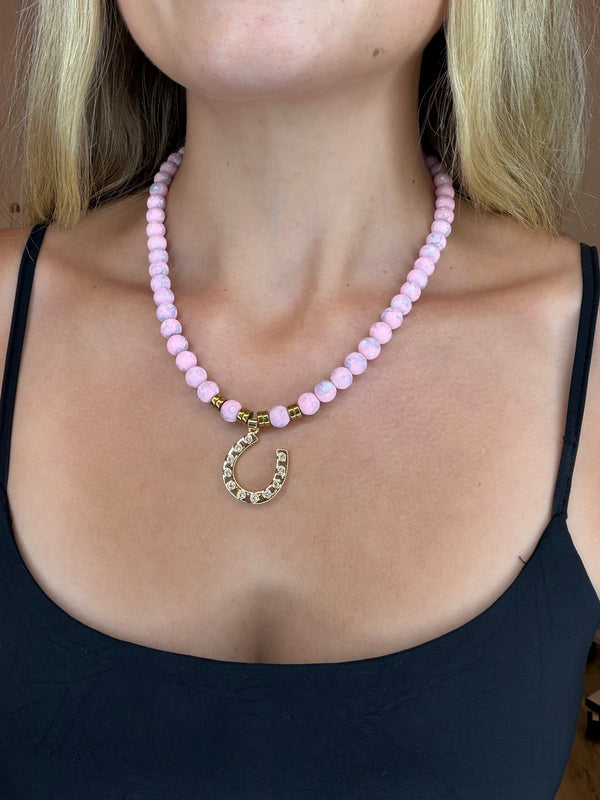 State South Horseshoe Beaded Necklace - Light Pink