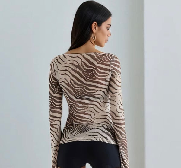 Brown Zebra Mesh Top