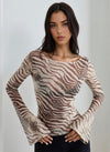 Brown Zebra Mesh Top