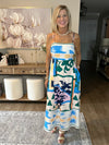 Floral & Geometric Print Midi Dress Blue