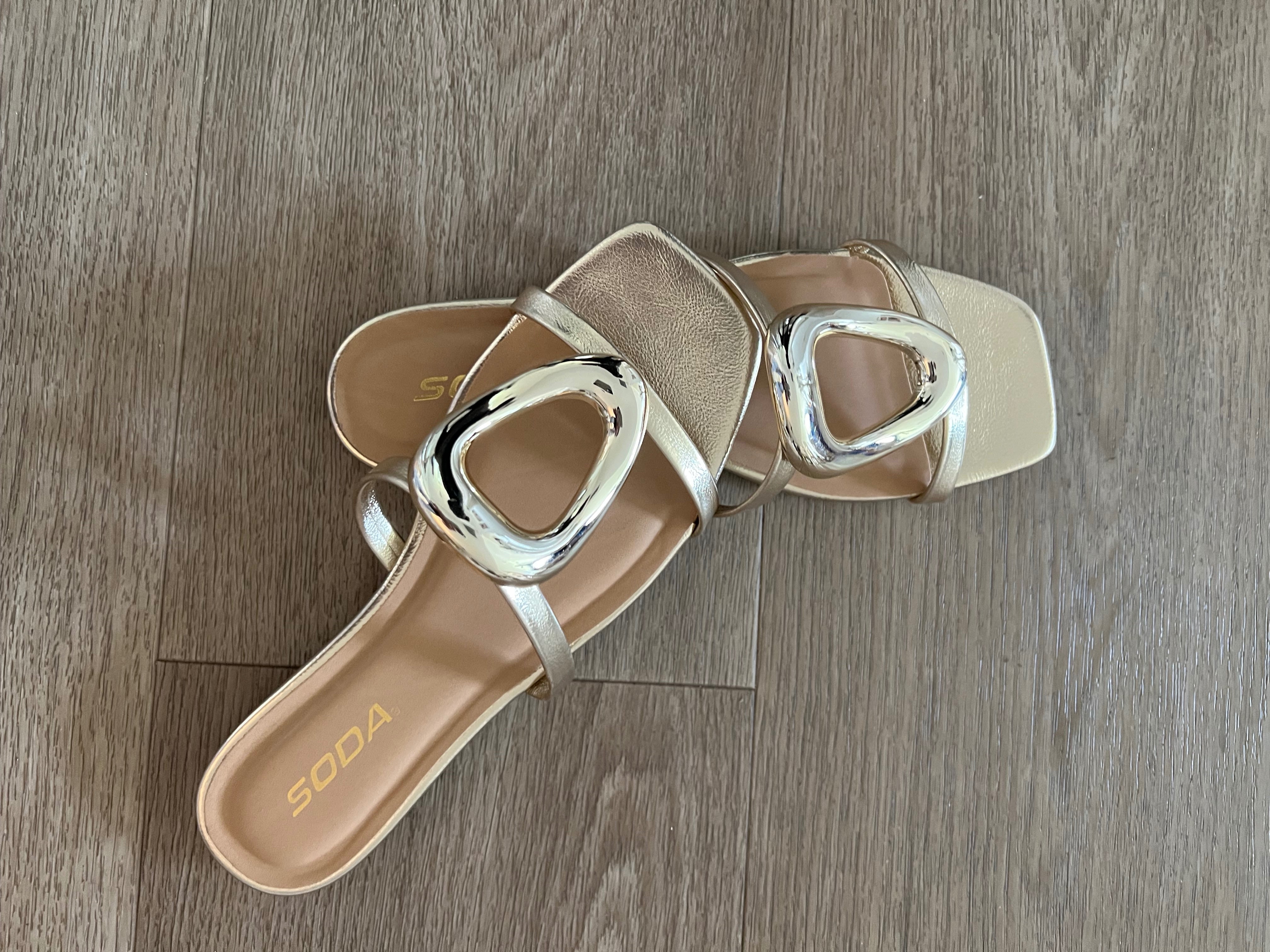 Distant Gold Ornament Dressy Slip On Sandals