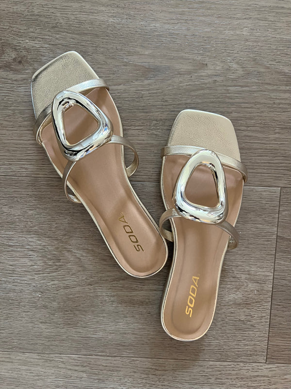 Distant Gold Ornament Dressy Slip On Sandals