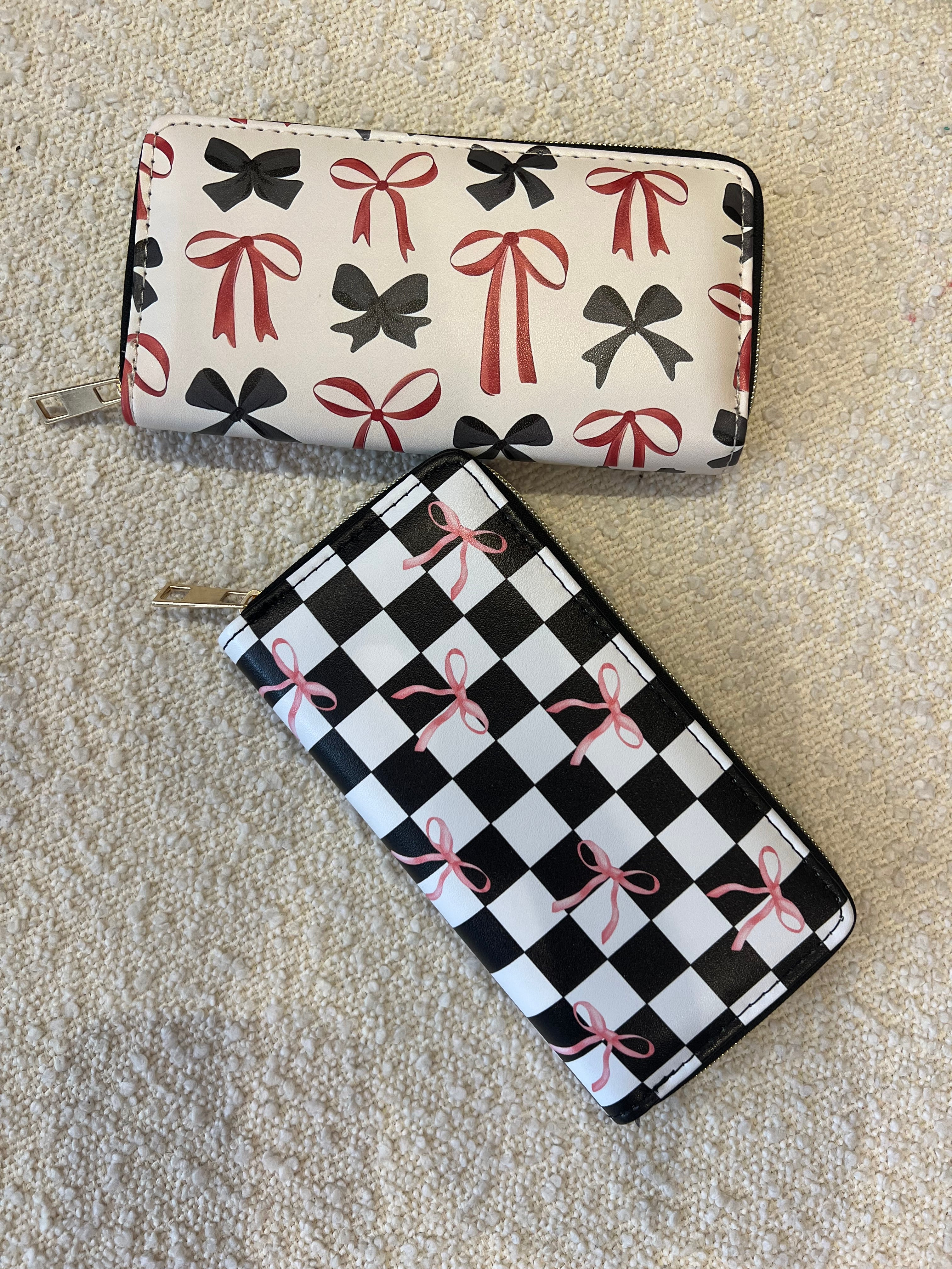 Trendy Bow Ribbon Vegan Leather Long Wallet 2 Designs