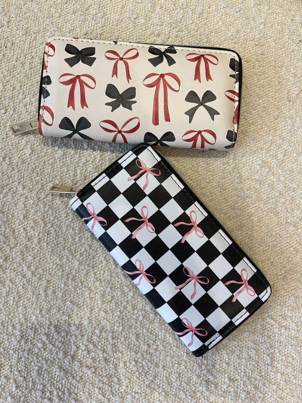 Trendy Bow Ribbon Vegan Leather Long Wallet 2 Designs