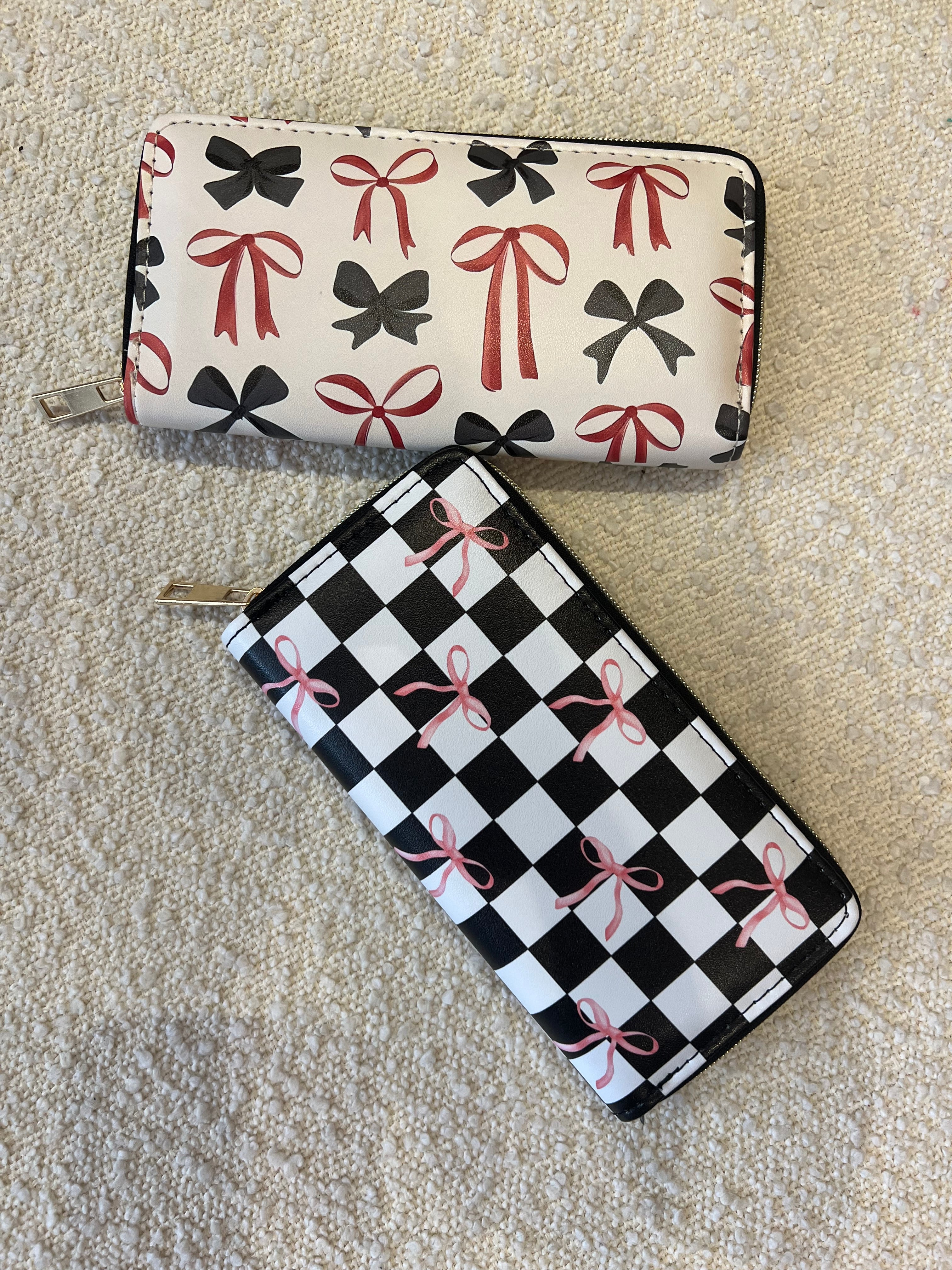 Trendy Bow Ribbon Vegan Leather Long Wallet 2 Designs