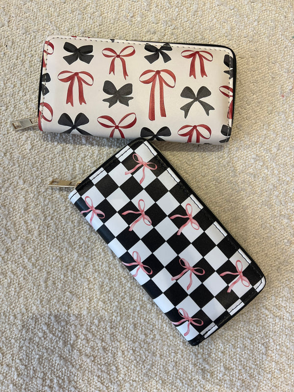 Trendy Bow Ribbon Vegan Leather Long Wallet 2 Designs
