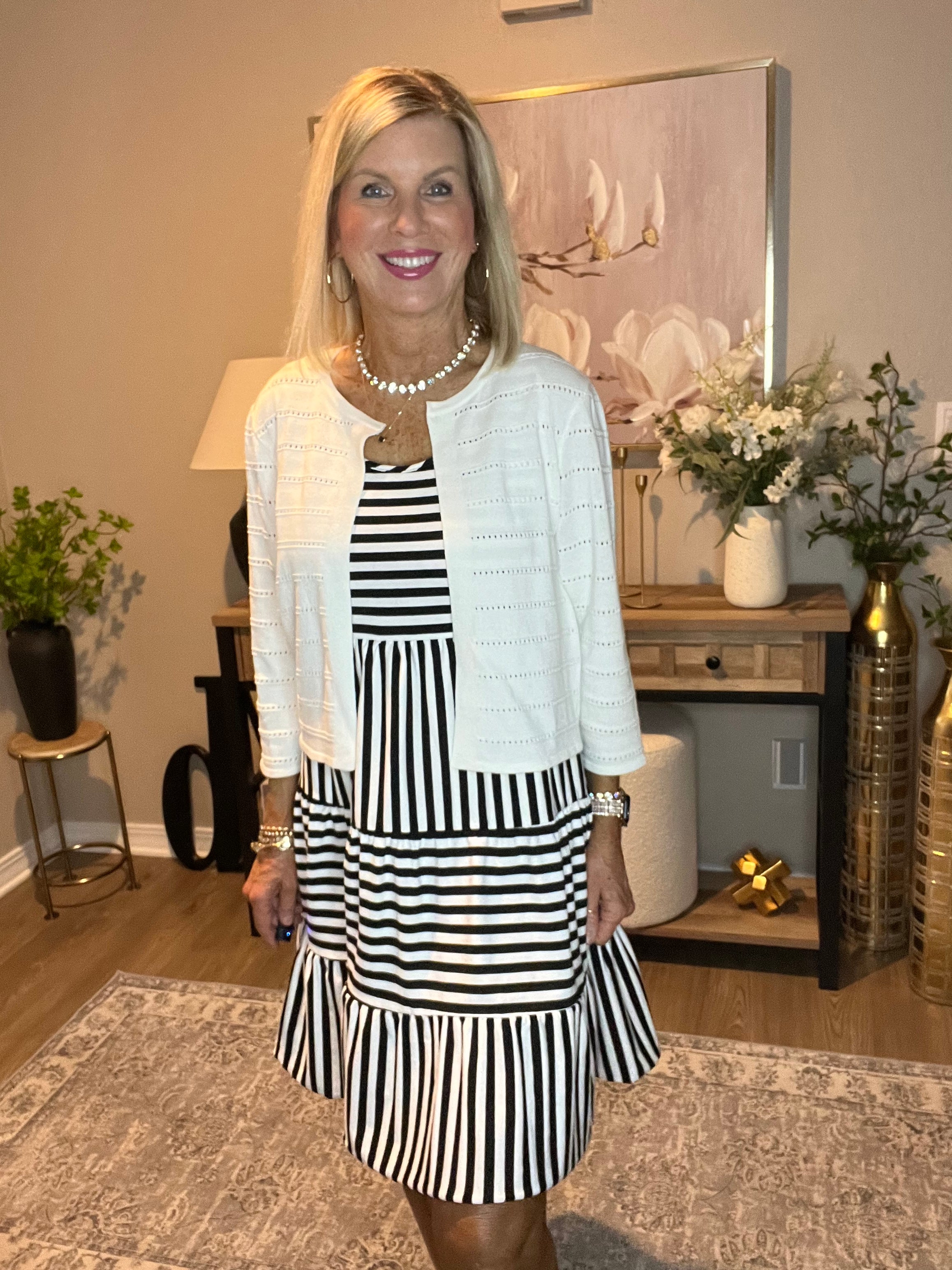 Black Stripe U Neck Sleeveless Loose Fit Mini Dress