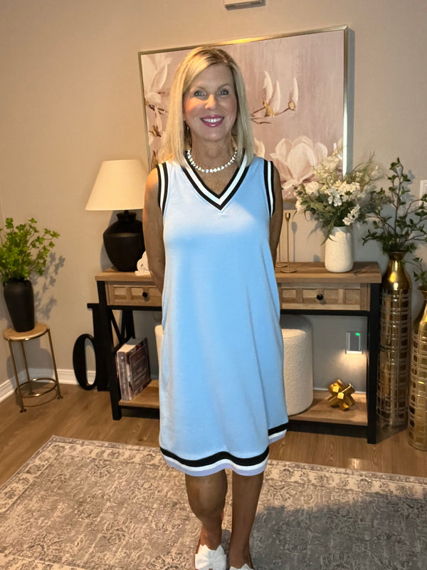 Myosotis Contrast Trim V Neck Sleeveless Mini Dress