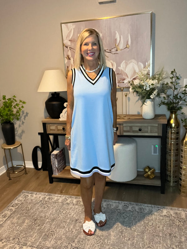 Myosotis Contrast Trim V Neck Sleeveless Mini Dress