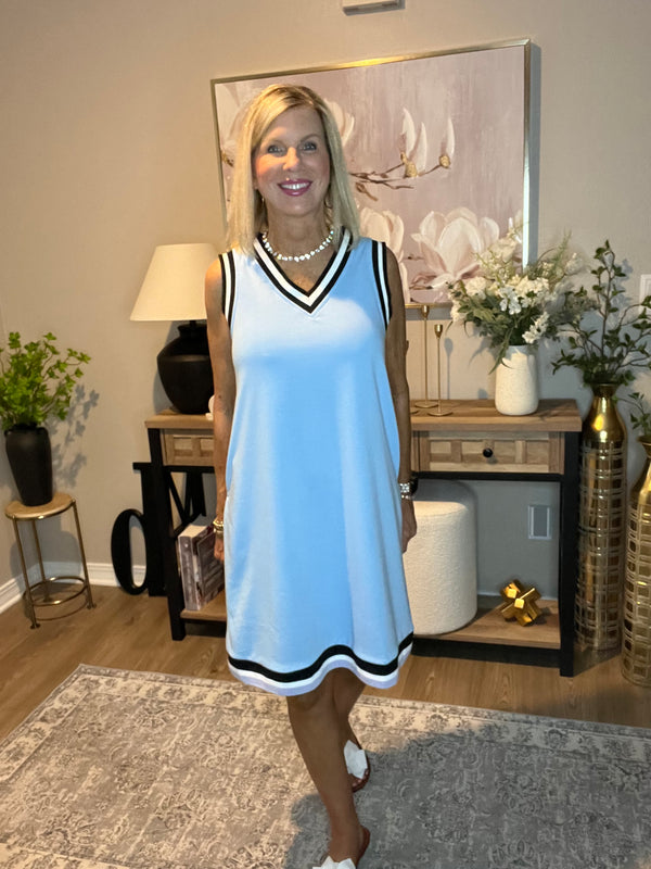 Myosotis Contrast Trim V Neck Sleeveless Mini Dress