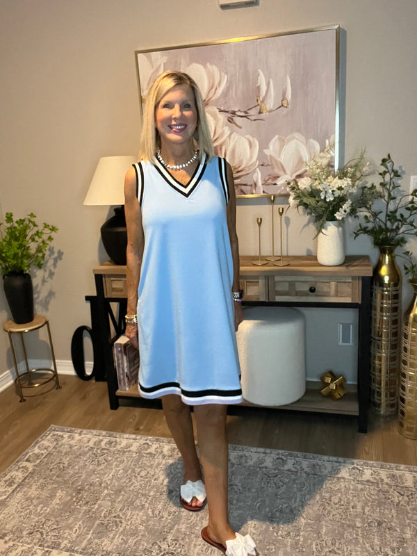Myosotis Contrast Trim V Neck Sleeveless Mini Dress