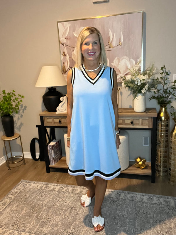 Myosotis Contrast Trim V Neck Sleeveless Mini Dress