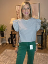 Round Neck Casual Ruffle Sleeve Striped Top
