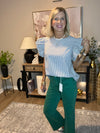 Round Neck Casual Ruffle Sleeve Striped Top