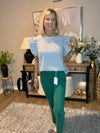 Round Neck Casual Ruffle Sleeve Striped Top