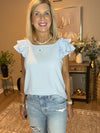 Gossamer Blue Textured Bow Knot Frilled Butterfly Sleeve Blouse