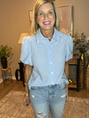 Light Blue Gingham Short Puff Sleeve Button Up Shirt
