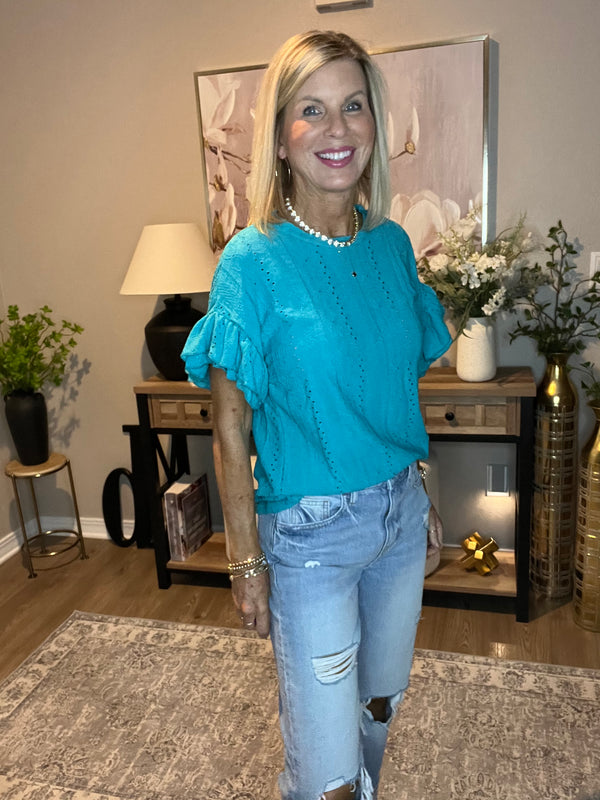 Solid Color Round Neck Lotus Leaf Sleeve Short-Sleeve Top 2 - Colors