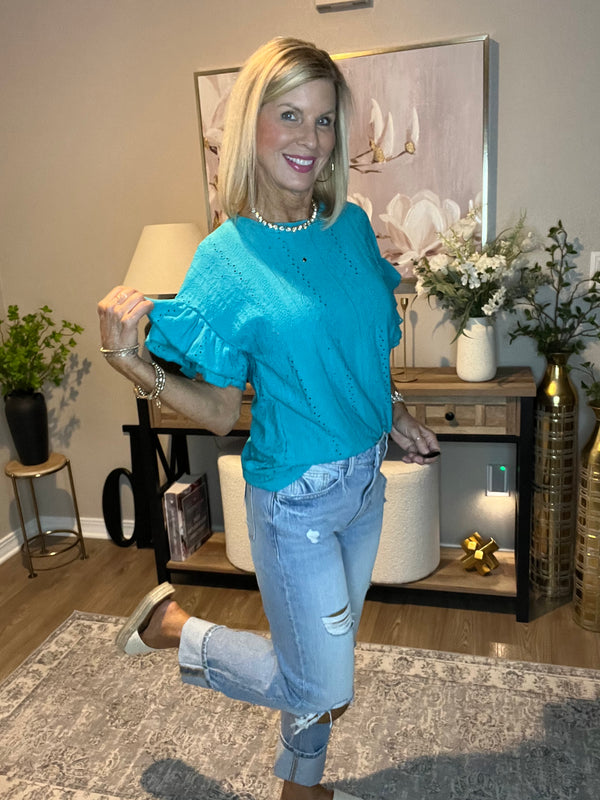 Solid Color Round Neck Lotus Leaf Sleeve Short-Sleeve Top 2 - Colors