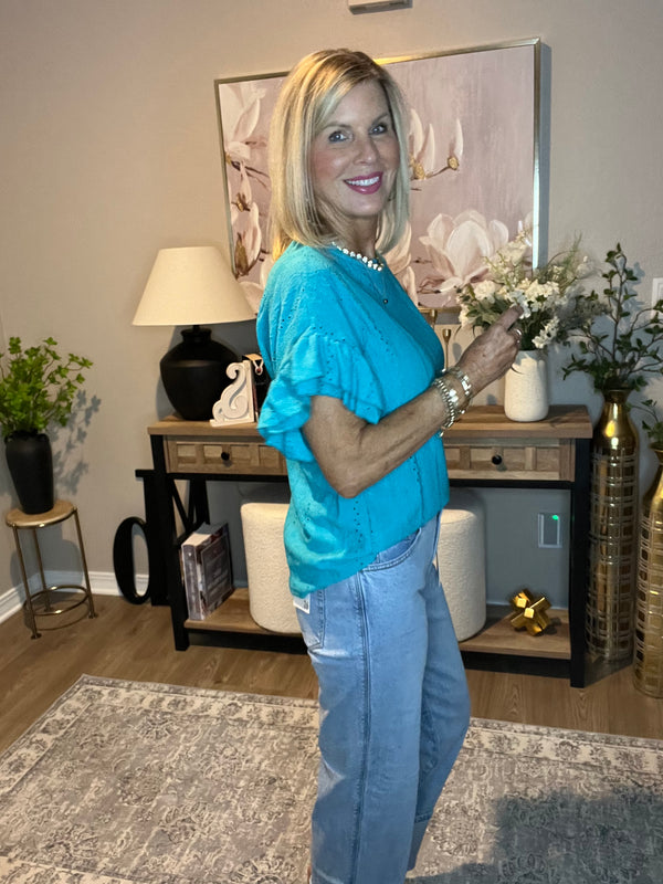 Solid Color Round Neck Lotus Leaf Sleeve Short-Sleeve Top 2 - Colors