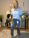 Washed Distressed Knee and Hem Cropped Pants Blackberry