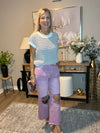 Washed Distressed Knee and Hem Cropped Pants Violet