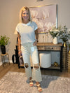 Washed Distressed Knee and Hem Cropped Pants Sand Beige