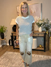 Washed Distressed Knee and Hem Cropped Pants Sand Beige