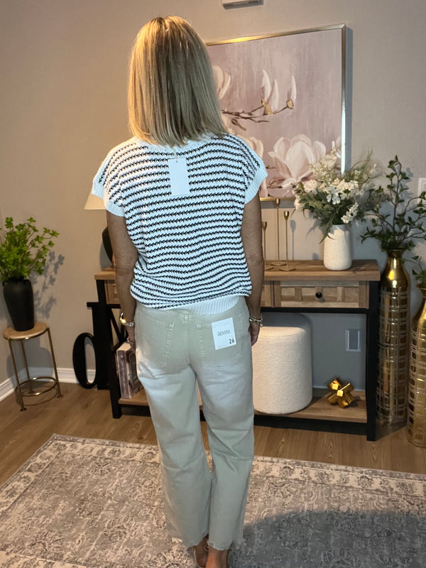 Washed Distressed Knee and Hem Cropped Pants Sand Beige
