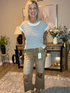 Washed Distressed Knee and Hem Cropped Pants Zenana Deep Camel