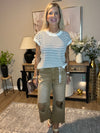 Washed Distressed Knee and Hem Cropped Pants Zenana Deep Camel
