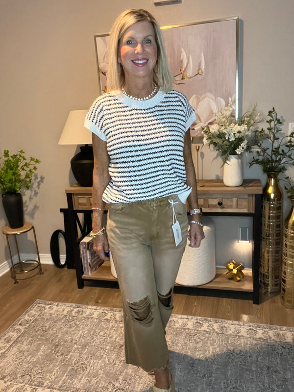 Washed Distressed Knee and Hem Cropped Pants Zenana Deep Camel