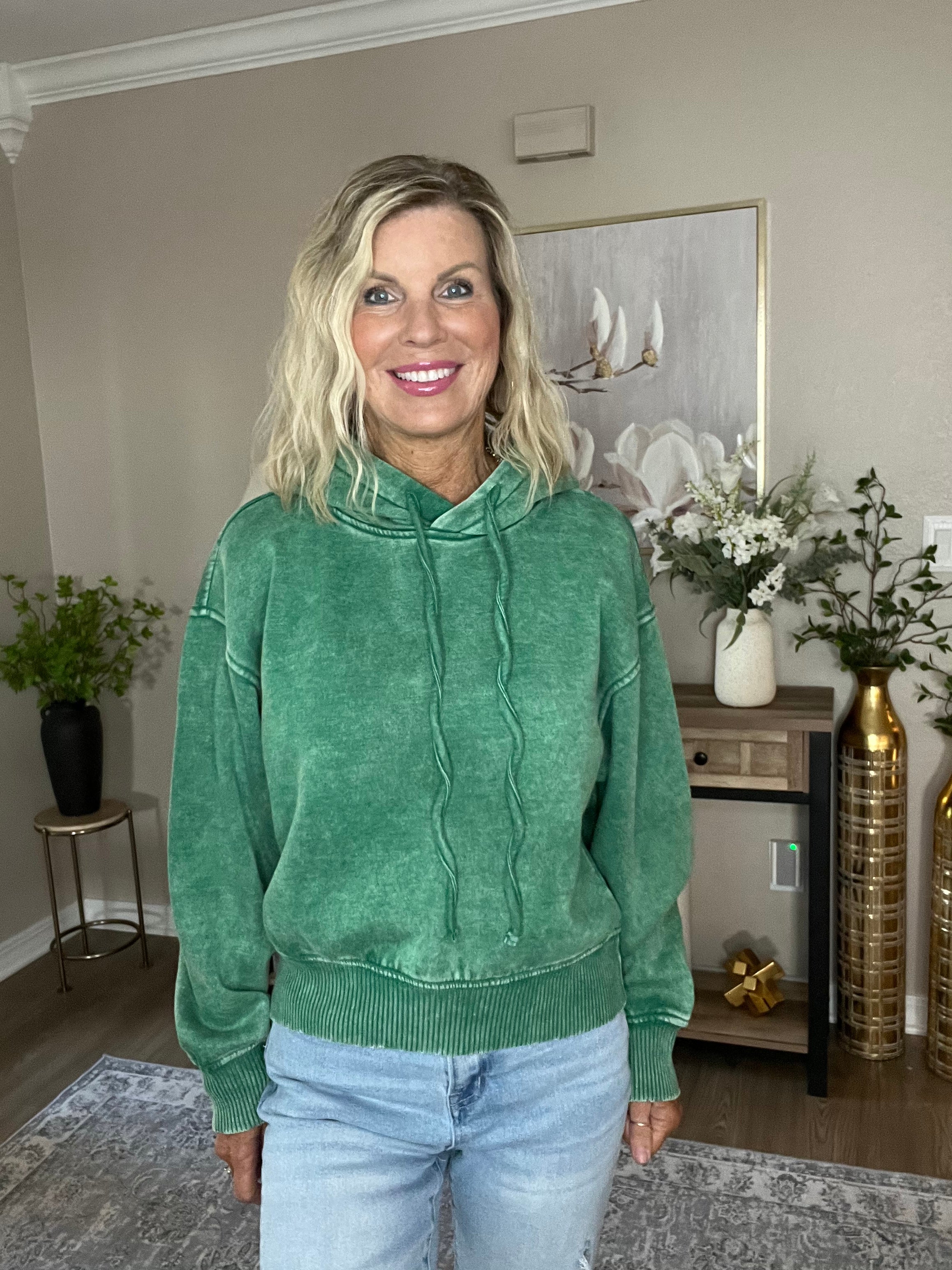 Acid Wash Fleece Cropped Hoodie - 2 Colors