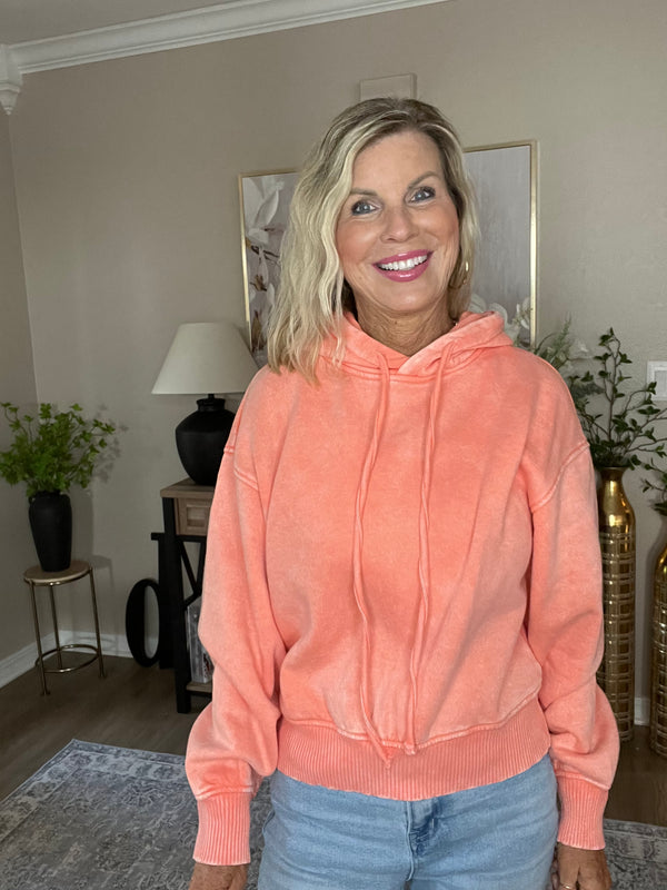 Acid Wash Fleece Cropped Hoodie - 2 Colors
