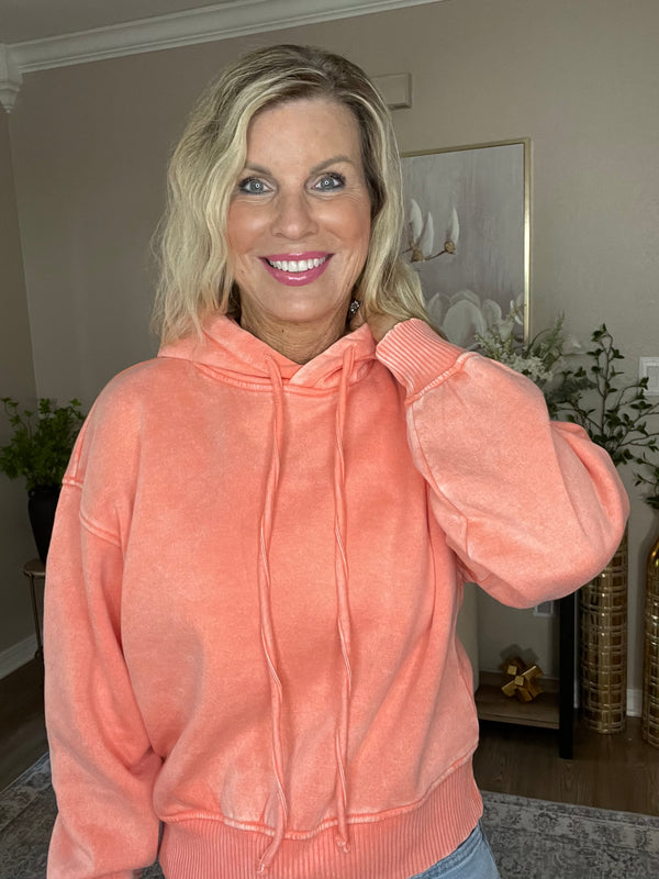 Acid Wash Fleece Cropped Hoodie - 2 Colors